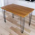 Стол кухонный Loft со столешницей цвета ольхи из массива сосны 40 мм на черных металлических ножках-шпильках, 90x60х75 см