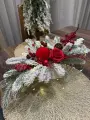 Новогодняя композиция на стол в кашпо , c красной розой с подсветкой роса декор для новогоднего интерьера 35 см