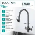 Смеситель для кухни с выдвижным изливом Paulmark LANGE вороненая сталь, с подключением фильтра питьевой воды, La214212-GM
