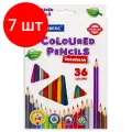 Комплект 7 шт, Карандаши цветные BRAUBERG PREMIUM, 36 цветов, трехгранные, грифель мягкий 3.3 мм, 181654