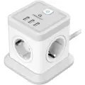 Сетевой фильтр Cablexpert Tower 4 розетки, 10А, 3xUSB, 3.1А, 3м, белый, коробка (TWR-4-U3-W-3)