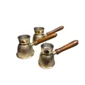 Набор 3шт турка д/кофе, бронза с ручкой палисандр, ручная работа, Индия