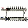 Коллектор WAAG 1х3/4, 9 выходов, для теплого пола с термостатическими клапанами, с расходомерами, сталь нержавеющая, в сборе
