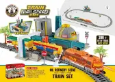 Железная дорога детская с электропоездом, 3 состава, 300 см длина трассы, подсветка, подвижные элементы - BSQ-20820
