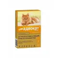 Адвокат кошки (Elanco) - капли на холку от чесоточных клещей, блох и гельминтов для кошек и хорьков до 4 кг –  3 пипетки