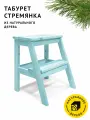 Табурет-стремянка с ручкой, цвет Морской/Аквамарин из натурального дерева