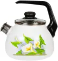 Чайник эмалированный 2,0л каллы белоснежный со свистком