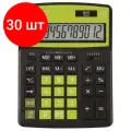 Комплект 30 шт, Калькулятор настольный BRAUBERG EXTRA COLOR-12-BKLG (206x155 мм), 12 разрядов, двойное питание, черно-салатовый, 250477