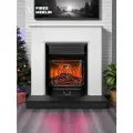 Электрокамин Флора бело черный с очагом Majestic, звук потрескивания дров, обогрев, имитация пламени