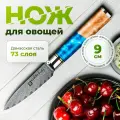 Kimatsugi / Японский кухонный поварской нож для фруктов и овощей Damascus #121 в подарочном наборе. Настоящая дамасская сталь 67 слоев. VG-10 в обкладках. Длина лезвия 9 см