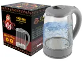 Чайник электрический Матрёна с подсветкой, в корпусе из термостойкого стекла и пластика, серый, 2л, 1500Вт / товары для дома