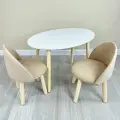 Стол детский Овал белый + 2 мягких Стула бежевые от DimDomKids, ножки из дерева