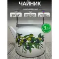 Чайник эмалированный 3,5 литра Лысьва белый Оливковая ветвь, подвижная ручка, все виды плит, индукция