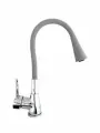 Кухонный смеситель с гибким серым изливом на гайке, хром