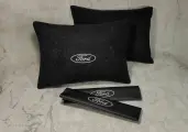 Подарочный набор: декоративная подушка в салон автомобиля из велюра и накладки на ремень безопасности с логотипом FORD, комплект 3 предмета