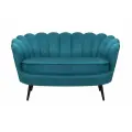 Прямой дизайнерский диван ракушка, Pearl double marine velvet, сине-зеленый с черными ножками