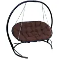 Диван садовый M-group Мамасан подвесной (со стойкой) каркас: черный + коричневая подушка
