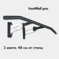 Турник настенный IronWall Pro модель W1 2-03 c черной перекладиной для трех видов хвата и белыми выносными пластинами