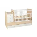 Кроватка Фея 1100 трансформер с комодом, поперечный маятник дуб пастельный белый