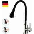 Смеситель для кухни с гибким изливом и лейкой аэратором, однорычажный, нержавеющая сталь, черный, сатин
