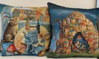 Гобелен, комплект декоративных наволочек из 2-х штук 45х45 см / Чаепитие Е. Шишкин