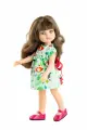 Короткое зеленое платье с красным бантом Paola Reina для кукол, 32 см