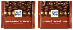 Ritter Sport Шоколад, Молочный с Цельным, лесным орехом, 100 гр, 2 шт