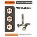 Болт М10х1,25х75 ГОСТ 7798-70 (DIN 960) кл. пр. 8.8 в цинке, высокопрочный, мелкая резьба, уп. - 100 шт.
