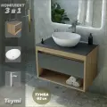 Тумба подвесная с раковиной для ванной 65 см Teymi Ritta корпус дуб фасад графит раковина Lori 40 смеситель хром F09082