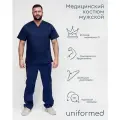Медицинский костюм мужской 385.4.2 Uniformed, сатори стрейч, рукав короткий, темно-синий, рост 188, размер 72-74