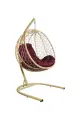 Подвесной кокон с ротангом Складной M-Group Бежевый с Бордовый подушкой