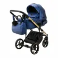 Коляска универсальная Adamex Lumi air SE Deluxe 2 в 1, SM-503 - Синяя экокожа, золотая рама.