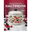 Кастрюля эмалированная Лысьвенские эмали Ежевика 6л с крышкой для всех видов плит белая