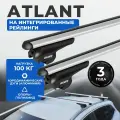 Багажник на крышу для Toyota Fortuner II (Тойота Фортунер) 2015-, на интегрированные рейлинги, Atlant (Тип F), аэродинамические дуги (алюминий), серебристые.
