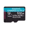 Карта памяти Kingston MicroSDXC 512GB Canvas Go! Plus G4 UHS-I U3 V30 A2, с SD-адаптером
