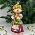 Irena-Co елочная игрушка, стекло Лиса в веночке (14х8х7,5см)