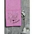 Банное полотенце BIO-TEXTILES Любимой, розовое, 100% Хлопок, вышивка