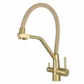 Смеситель для кухни с подключением под фильтр для питьевой воды, с съемным изливом, высокий, поворотный, нержавеющая сталь, бежевый, бронза