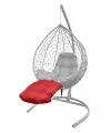 Подставка для ног на кресло подвесное, с ротангом белое, красная подушка
