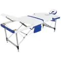 Стол массажный складной алюминиевый JFAL01A 3-х секционный (белый / синий)