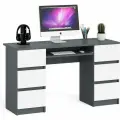 Компьютерный стол с двумя тумбами Мори МС-2, цвет графит/белый, ШхГхВ 135,4х50х76,6 см.