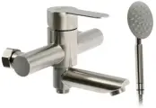 Смеситель для ванны ZEIN ZS5, короткий излив, с душевым набором, нержавеющая сталь, сатин, 7603611