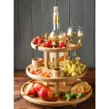 Фруктовница 3-х ярусная с бокалами Zotwoods из дуба, 1 шт, деревянная этажерка/этажерка для фруктов