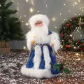 Дед Мороз В пушистой шубе, с мешком двигается, 40х22 см, синий