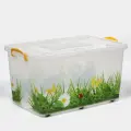 Контейнер для хранения с крышкой «Hide box. Трава», 50 л, 60×38×31 см, на колёсиках, микс