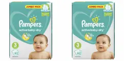 Подгузники Pampers Active Baby-Dry 3 размер, 6-10 кг, 82 шт х 2 упаковки