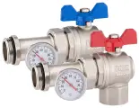 Комплект угловых шаровых кранов с термометром Tim M319-4