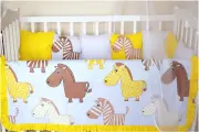 300-D Бортики в кроватку-DaEl kids-комплект в детскую кроватку Озорные лошадки (15 предметов: борт-подушки, пододеяльник, простынь, наволочка)