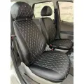 Комплект чехлов Лайт для LADA Granta / Datsun on-Do. (Задняя спинка сплошная). Экокожа ромб черный + белая бабочка