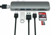 USB-хаб Satechi Aluminum Pro Hub для Macbook Pro (USB-C). Порты: HDMI, TB 3, USB Type-C, SD, microSD, 2 x USB3.0 серый